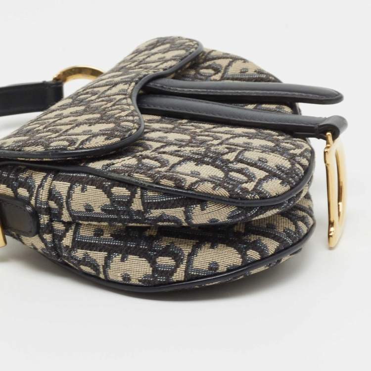 Pre Owned Dior Blue Diorissimo Canvas and Leather Mini Saddle Shoulder Bag