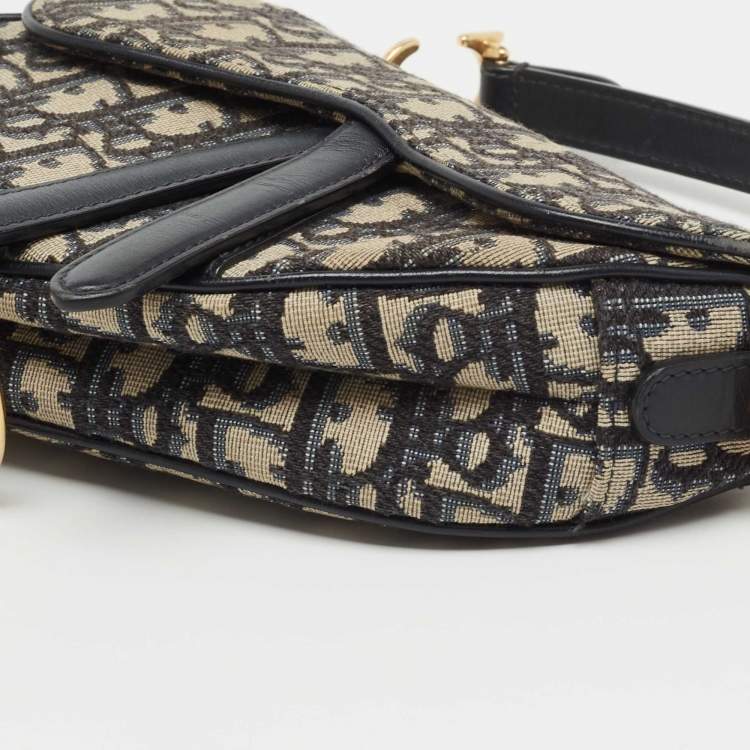 Pre Owned Dior Blue Diorissimo Canvas and Leather Mini Saddle Shoulder Bag