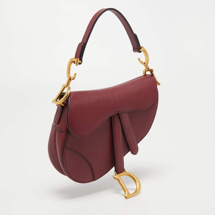 Pre Owned Dior Burgundy Leather Saddle Bag