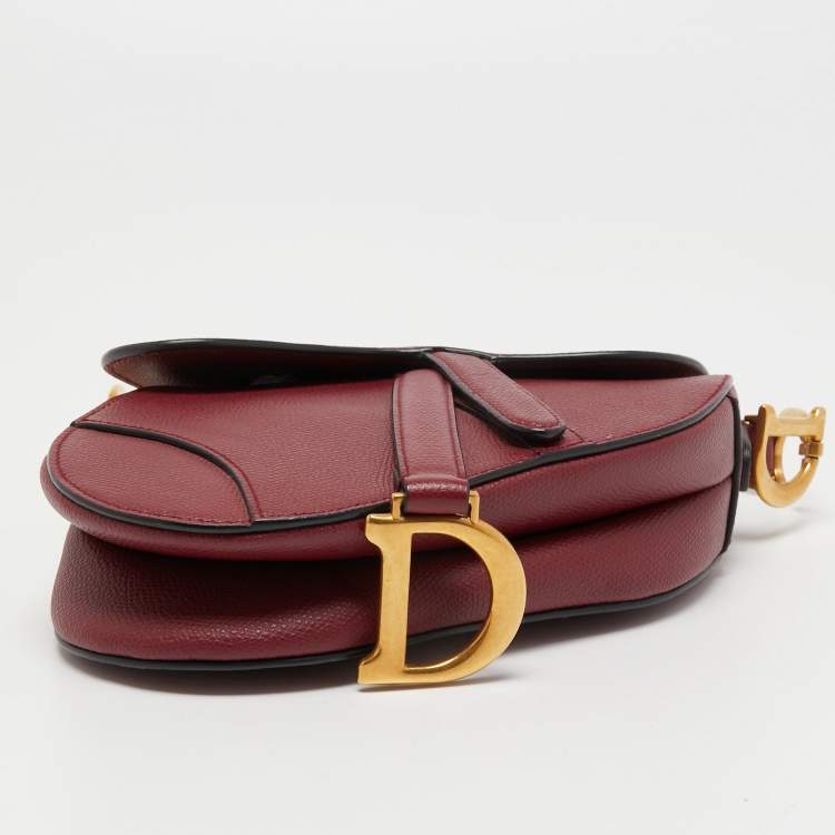 Pre Owned Dior Burgundy Leather Saddle Bag