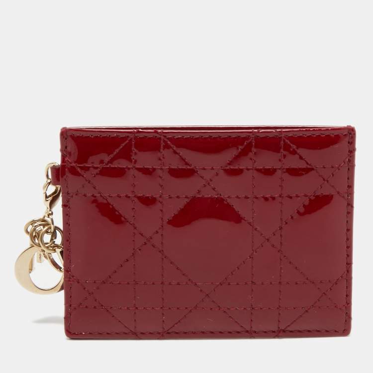 Pre Owned Dior Red Cannage Patent Leather Lady Dior Card Holder