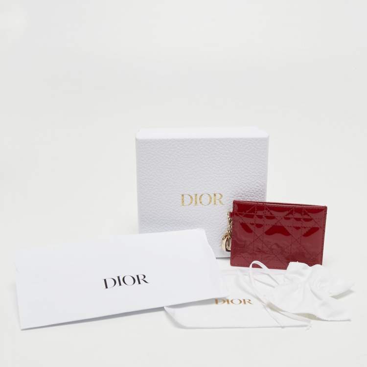 Pre Owned Dior Red Cannage Patent Leather Lady Dior Card Holder