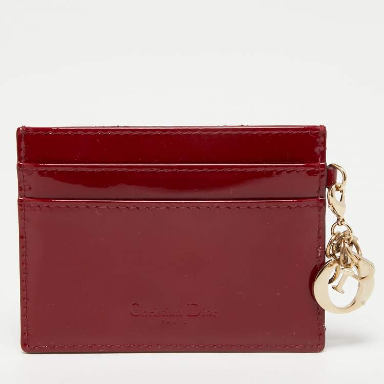 Pre Owned Dior Red Cannage Patent Leather Lady Dior Card Holder