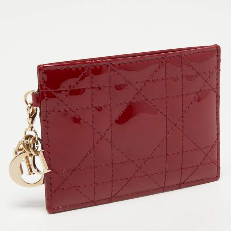 Pre Owned Dior Red Cannage Patent Leather Lady Dior Card Holder
