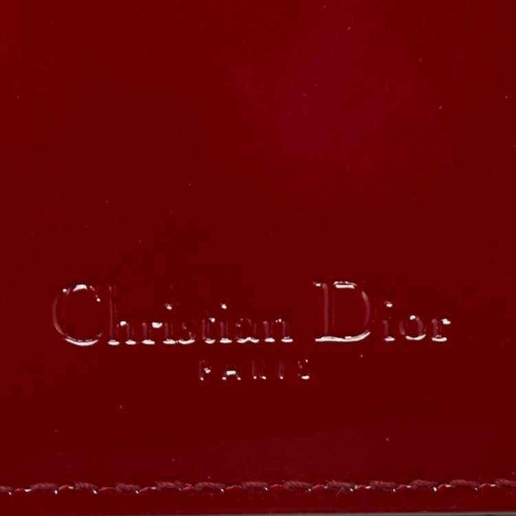 Pre Owned Dior Red Cannage Patent Leather Lady Dior Card Holder