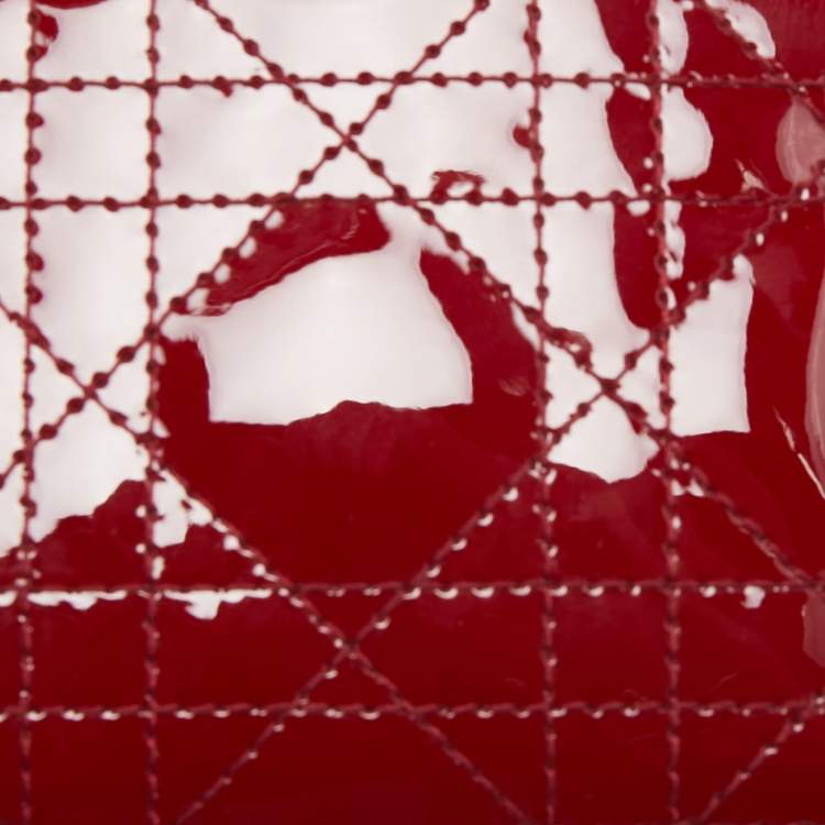 Pre Owned Dior Red Cannage Patent Leather Lady Dior Card Holder