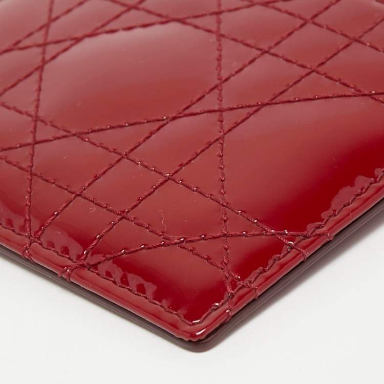 Pre Owned Dior Red Cannage Patent Leather Lady Dior Card Holder