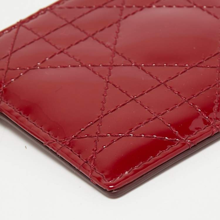 Pre Owned Dior Red Cannage Patent Leather Lady Dior Card Holder