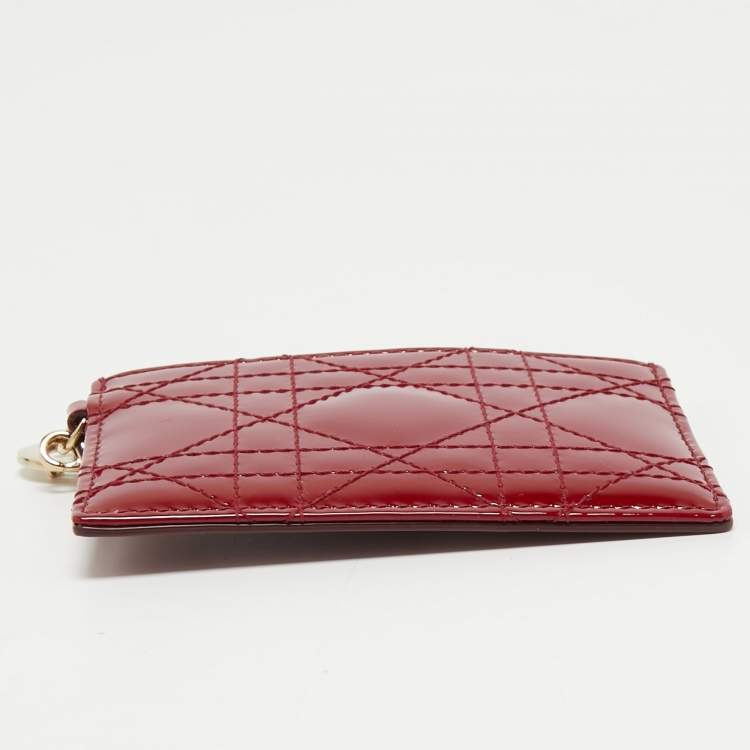 Pre Owned Dior Red Cannage Patent Leather Lady Dior Card Holder