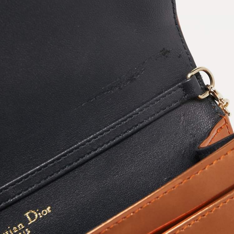 Pre Owned Dior Metallic Bronze Micro Cannage Patent Leather Diorama Wallet on Chain 
