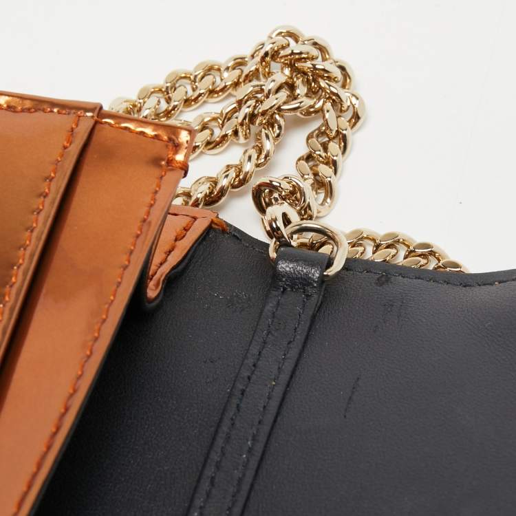 Pre Owned Dior Metallic Bronze Micro Cannage Patent Leather Diorama Wallet on Chain 