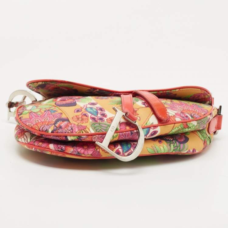 Pre Owned Dior Multicolor Floral Canvas and Patent Leather Saddle Shoulder Bag