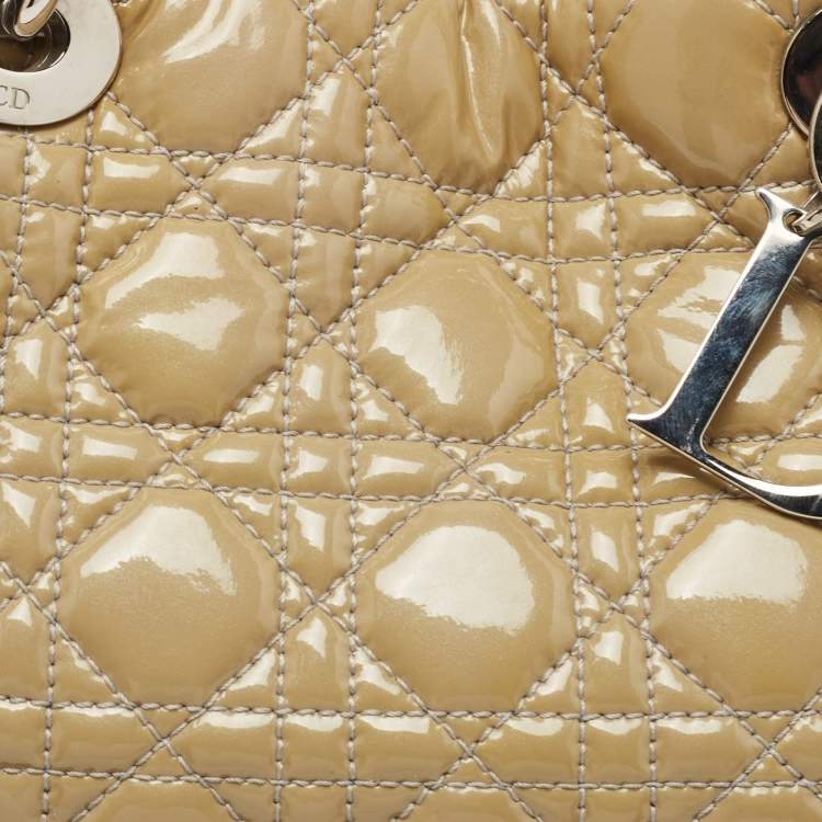 مملوكة مسبقًا Dior Beige Cannage Patent Leather Small Soft Lady Dior Tote