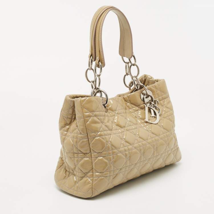 مملوكة مسبقًا Dior Beige Cannage Patent Leather Small Soft Lady Dior Tote