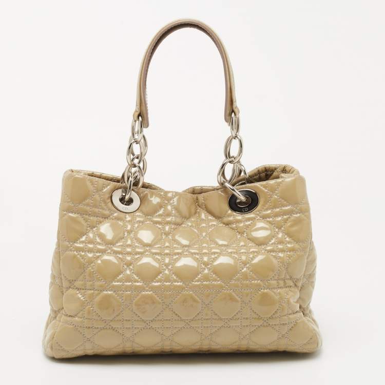 مملوكة مسبقًا Dior Beige Cannage Patent Leather Small Soft Lady Dior Tote