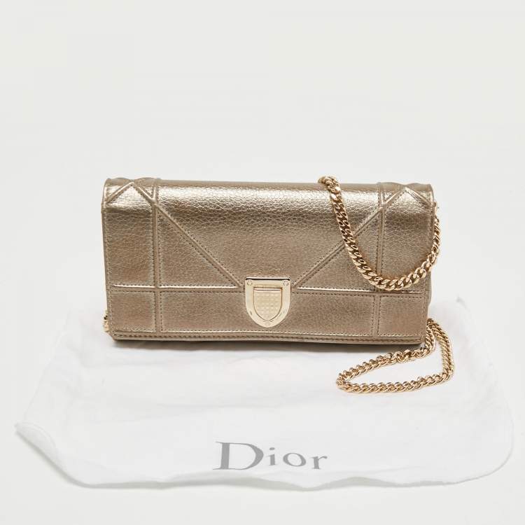 Pre Owned Dior Metallic Gold Leather Diorama Wallet on Chain