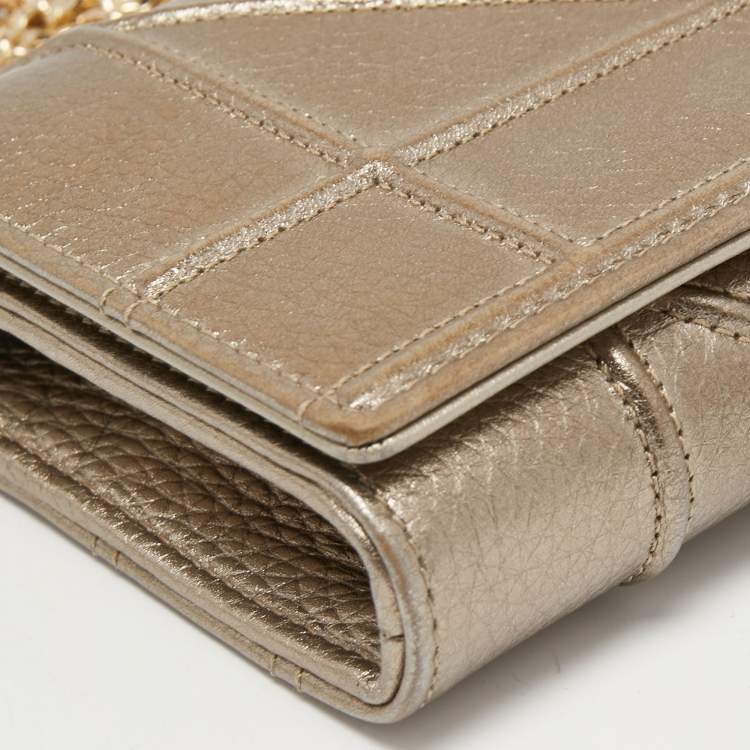 Pre Owned Dior Metallic Gold Leather Diorama Wallet on Chain