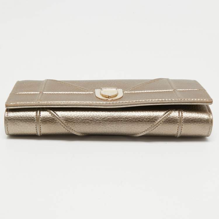 Pre Owned Dior Metallic Gold Leather Diorama Wallet on Chain