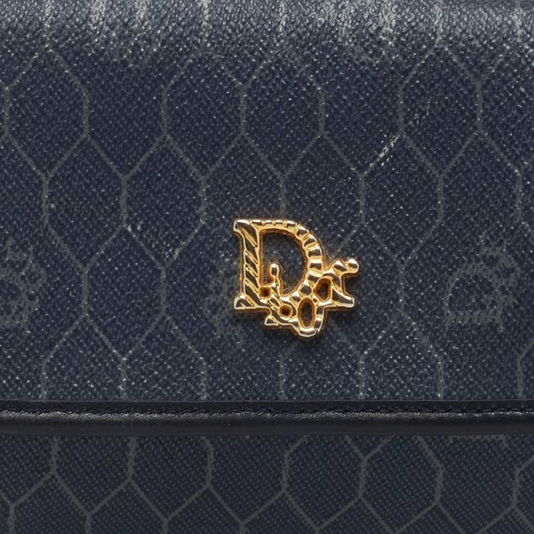 Pre Owned Dior Blue Honeycomb Coated Canvas and Leather Vintage Chain Clutch 