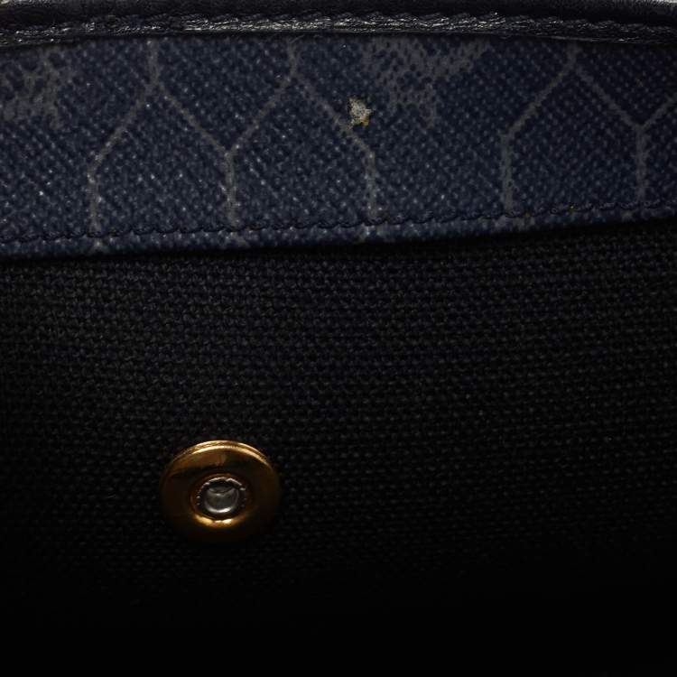 Pre Owned Dior Blue Honeycomb Coated Canvas and Leather Vintage Chain Clutch 