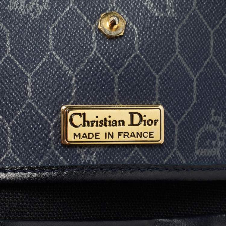 Pre Owned Dior Blue Honeycomb Coated Canvas and Leather Vintage Chain Clutch 