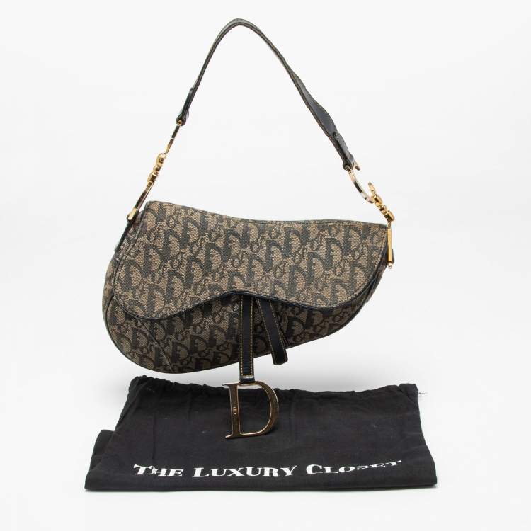 Pre Owned Dior Blue Oblique Denim and Leather Saddle Bag