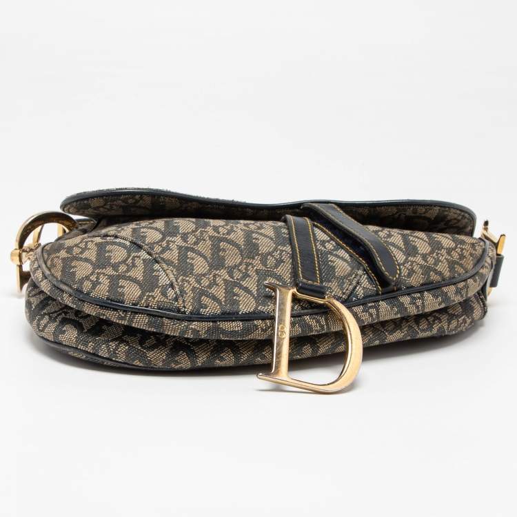 Pre Owned Dior Blue Oblique Denim and Leather Saddle Bag