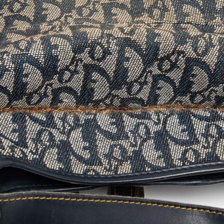 Pre Owned Dior Blue Oblique Denim and Leather Saddle Bag