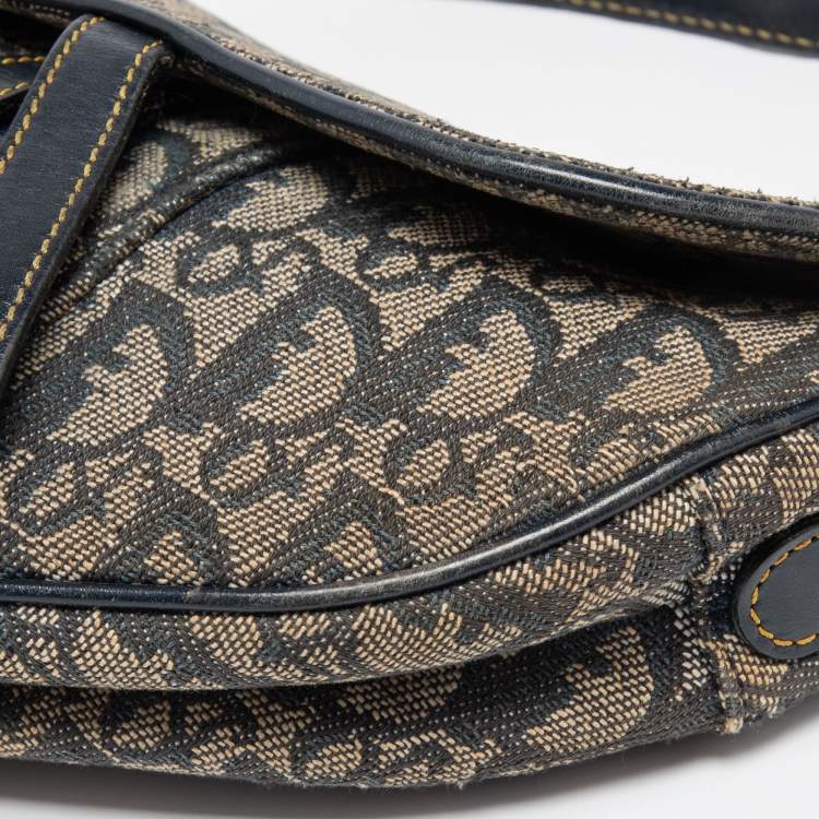 Pre Owned Dior Blue Oblique Denim and Leather Saddle Bag
