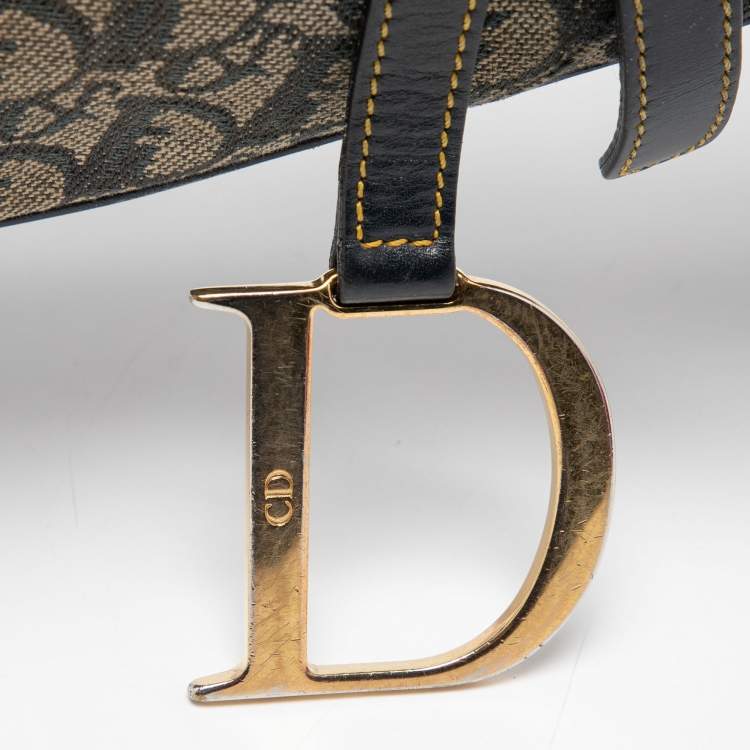 Pre Owned Dior Blue Oblique Denim and Leather Saddle Bag