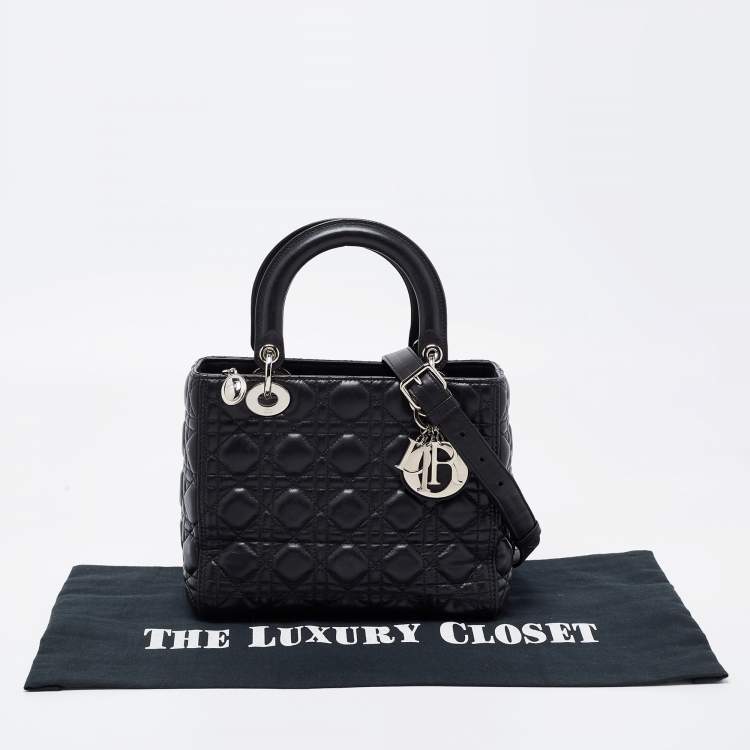 Pre Owned Dior Black Cannage Leather Medium Lady Dior Tote