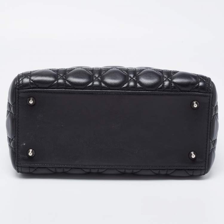 Pre Owned Dior Black Cannage Leather Medium Lady Dior Tote