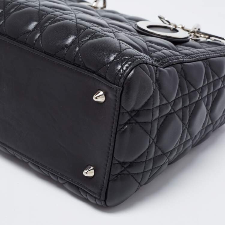 Pre Owned Dior Black Cannage Leather Medium Lady Dior Tote