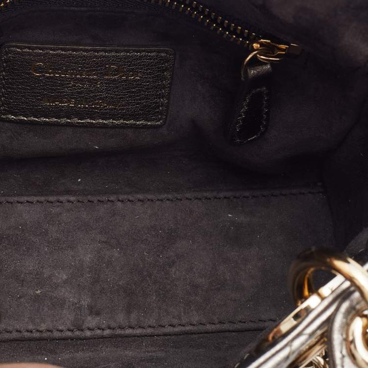 Pre Owned Dior Metallic Grey Cannage Leather Mini Lady Dior Tote