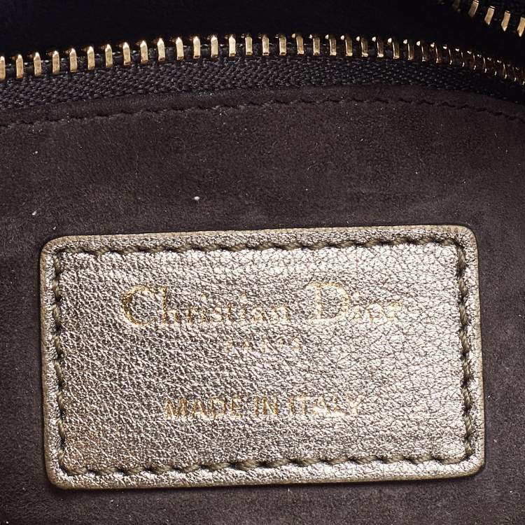 Pre Owned Dior Metallic Grey Cannage Leather Mini Lady Dior Tote
