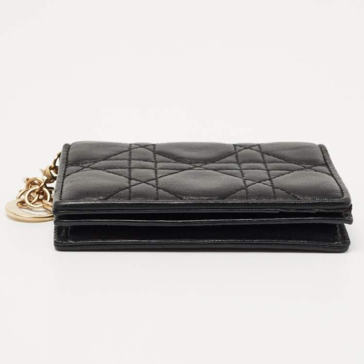 Pre Owned Dior Black Cannage Leather Mini Lady Dior Card Case