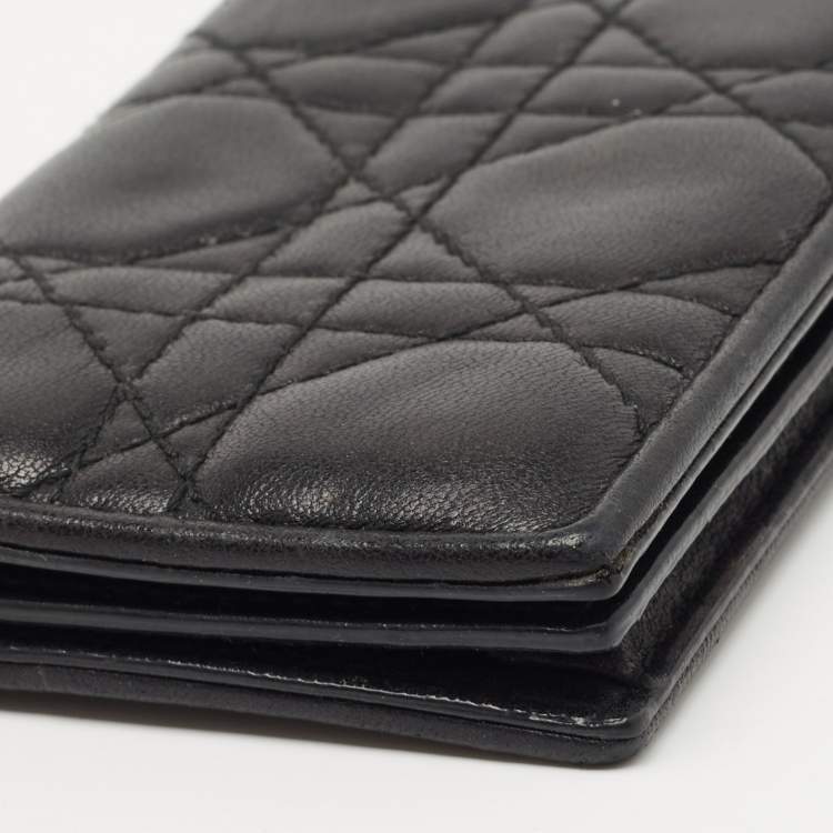 Pre Owned Dior Black Cannage Leather Mini Lady Dior Card Case