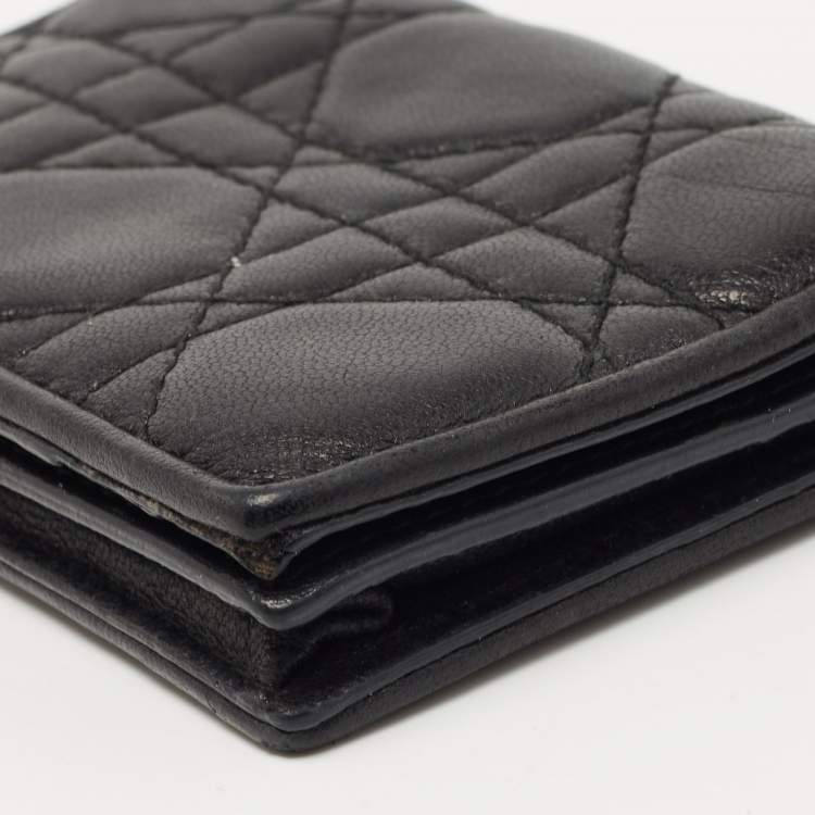 Pre Owned Dior Black Cannage Leather Mini Lady Dior Card Case