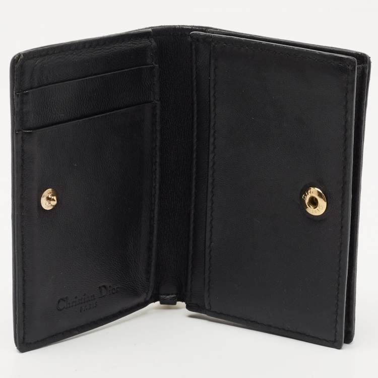 Pre Owned Dior Black Cannage Leather Mini Lady Dior Card Case