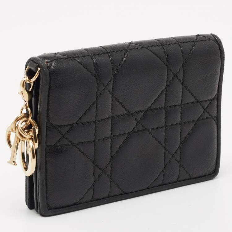 Pre Owned Dior Black Cannage Leather Mini Lady Dior Card Case