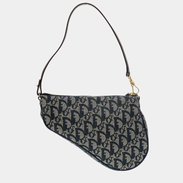 Pre Owned Dior Navy Blue Canvas Saddle Clutch Bag 