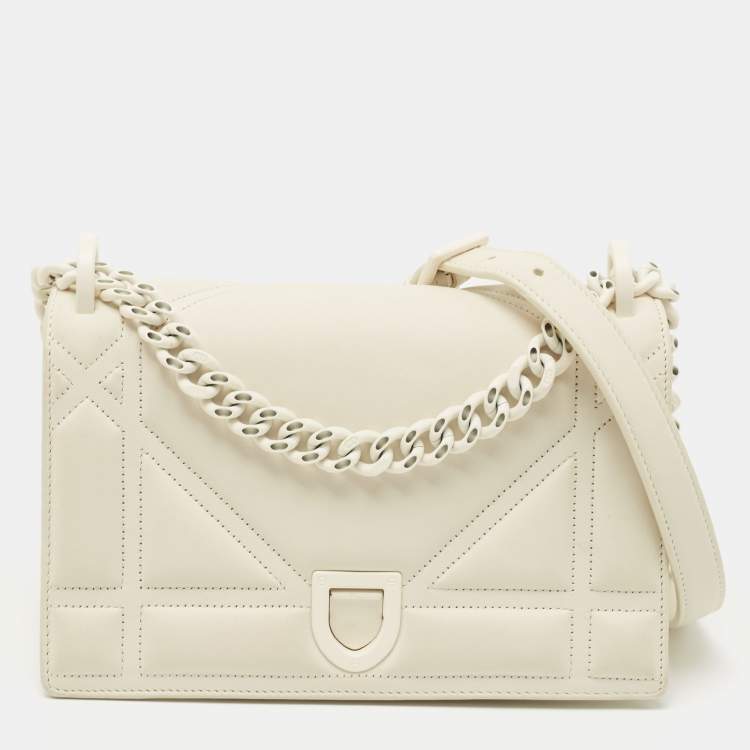 Christian Dior Diorama Flap Leather Medium Shoulder Bag White