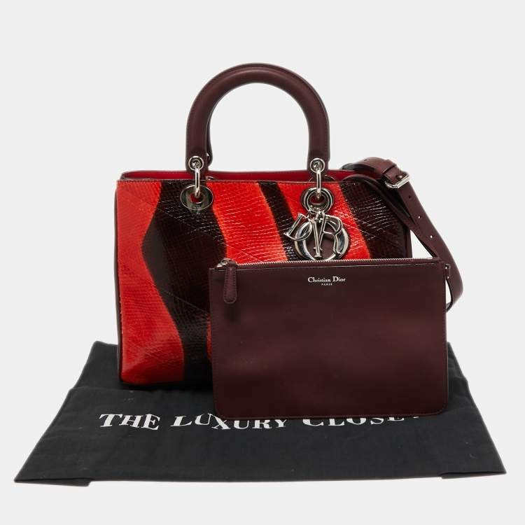 Pre Owned Dior Burgundy/Orange Snakeskin and Leather Medium Diorissimo Shopper Tote