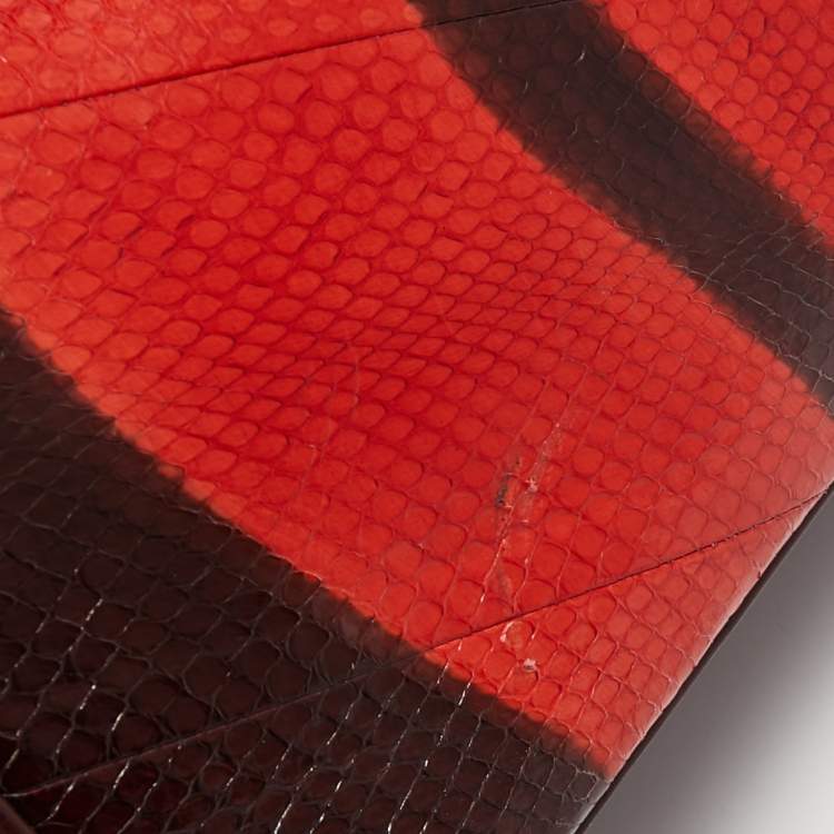 Pre Owned Dior Burgundy/Orange Snakeskin and Leather Medium Diorissimo Shopper Tote