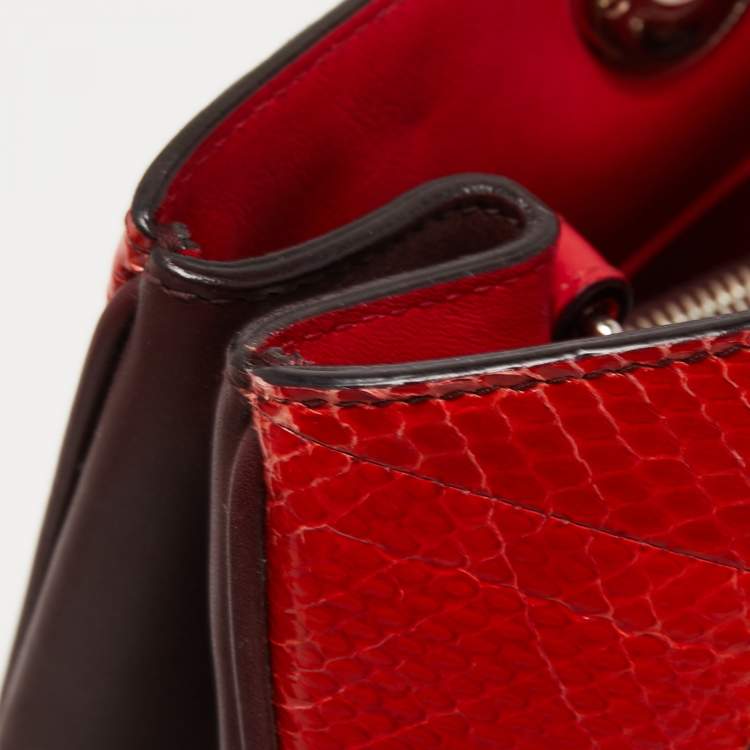 Pre Owned Dior Burgundy/Orange Snakeskin and Leather Medium Diorissimo Shopper Tote