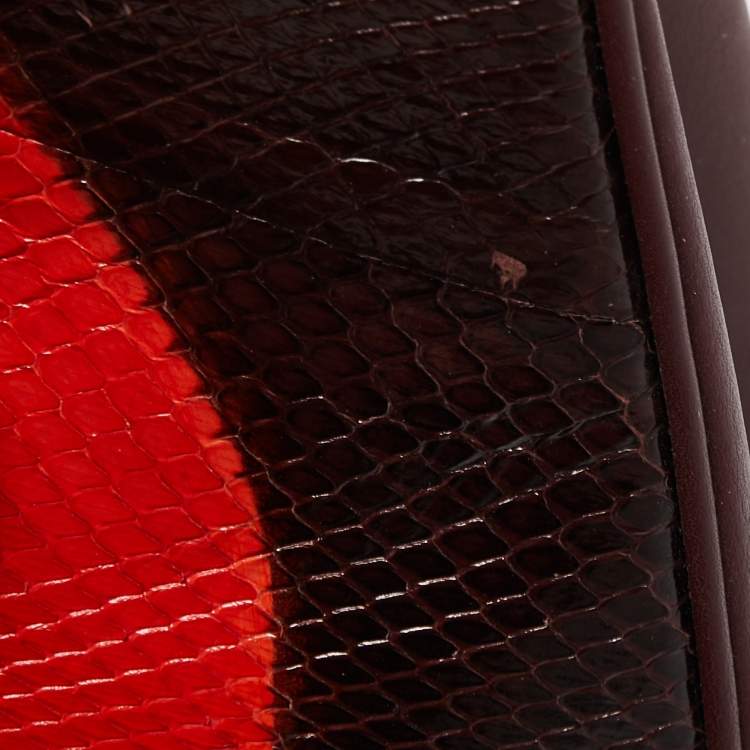 Pre Owned Dior Burgundy/Orange Snakeskin and Leather Medium Diorissimo Shopper Tote