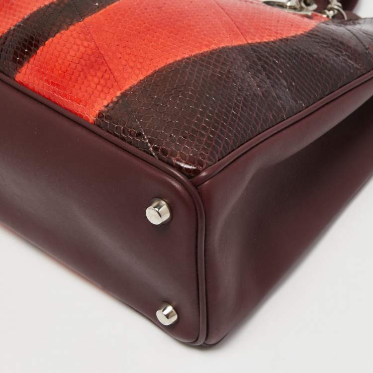 Pre Owned Dior Burgundy/Orange Snakeskin and Leather Medium Diorissimo Shopper Tote