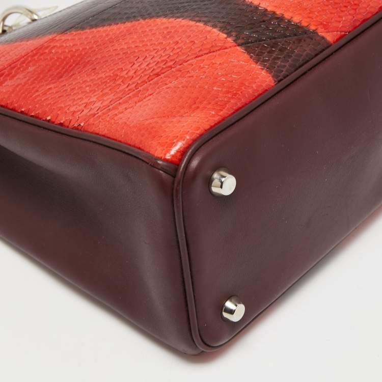 Pre Owned Dior Burgundy/Orange Snakeskin and Leather Medium Diorissimo Shopper Tote