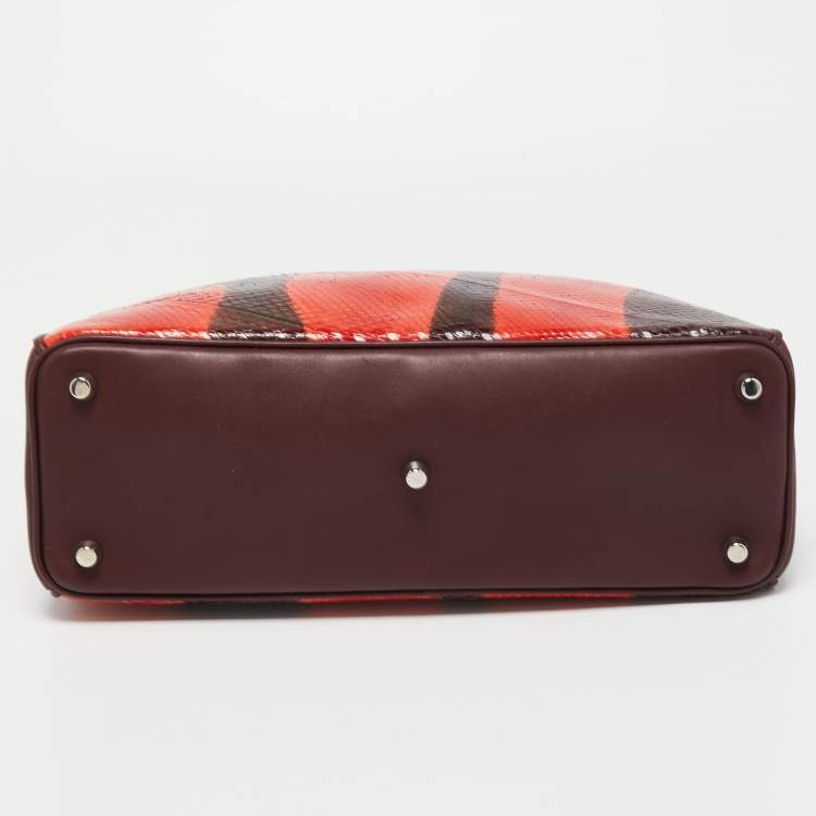 Pre Owned Dior Burgundy/Orange Snakeskin and Leather Medium Diorissimo Shopper Tote