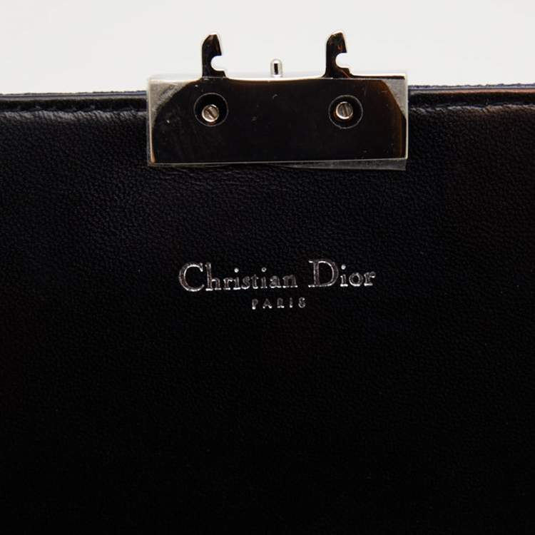 Pre Owned Dior Blue Washed Metallic Leather Miss Dior Promenade Wallet on Chain